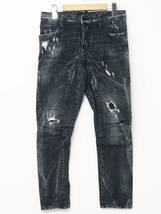 GP9777☆イタリア製 ディースクエアード DSQUARED2 デニムパンツ ジーンズ Tidy biker jean ダメージ加工 ボタンフライ 黒系 サイズ38_画像1