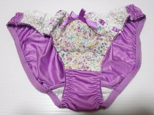 ■未使用■カラフルな小花プリント艶々パープルのローライズパンティ M