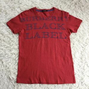 BURBERRY BLACK LABEL バーバリーブラックレーベル★デカロゴ 半袖Tシャツ　赤　ラウンドネック　サイズ３