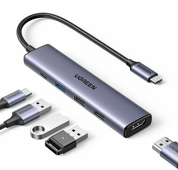 UGREEN Revodok 105 USB Cハブ 5-IN-1 HDMI 出力USB ハブ Type-C 100W PD急速充電 1*USB3.0+2*USB2.0ポート 5Gbps超高速データ転送用 