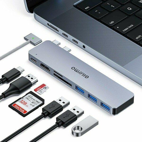GIISSMO Macbook ハブ Macbook Air Pro 2023 7ポート USB Type C ハブ(サイズ改良) 4K＠60Hz HDMIポート USB 3.0対応 Thunderbolt …