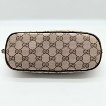 美品☆GUCCI グッチ アクセサリーポーチ ハンドバッグ レザー GGキャンバス ロゴプレート ミニバッグ 正規品 レディース _画像3