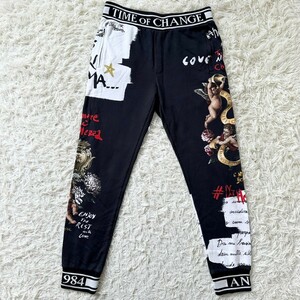 極美品／激レア☆DOLCE & GABBANA ドルチェ アンド ガッバーナ ドルガバ スウェット トラック パンツ ブラック 総柄 Lサイズ ゆるダボ