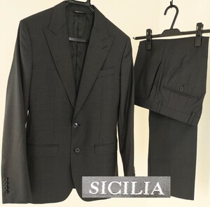 超美品　DOLCE&GABBANA　ドルチェアンドガッバーナ　ドルガバ　セットアップ　スーツ　SICILIA　サイズ46　ブラック〜チャコールブラック