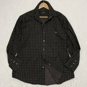 希少3/L◎ バーバリーブラックレーベル 長袖シャツ 千鳥柄 ホース刺繍 ブラウン ストレッチ BURBERRY BLACK LABEL 春夏 メンズ 3956