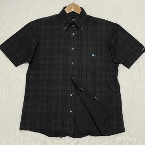  редкий 3/L* Burberry Black Label рубашка с коротким рукавом общий рисунок тень noba проверка шланг вышивка Logo plate чёрный серия BURBERRY BLACK LABEL 3963