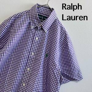 ラルフローレン 半袖シャツ　ギンガムチェック　トップス　RalphLauren ボタンダウン シャツ　半袖　メンズ　S パープル　紫