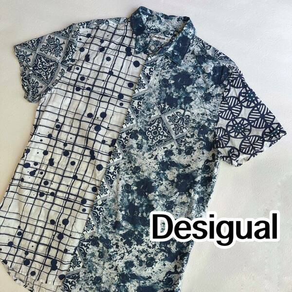 Desigual デシグアル　半袖シャツ　総柄　トップス　シャツ　半袖　L メンズ