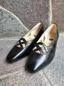 レディース パンプス ブラック 本革 日本製 22cm 3E ヒール4cm 新品 未使用 キズあり 冠婚葬祭 婦人靴 黒