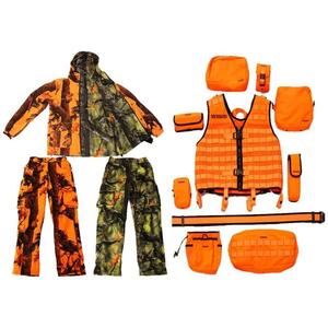 トップシューターモジュラーハンティングベストセット＋リバーシブル迷彩ジャケット+迷彩パンツ2本(オレンジ/グリーン)XL