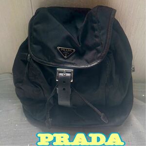 鞄 ☆ PRADA ◆ ナイロン リュック ナイロン BLACK 三角プレート ◆ プラダ ◆ レディース カバン