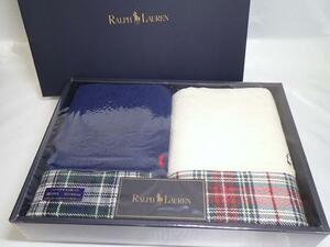 110[A] box attaching unused![RALPH LAUREN* Ralph Lauren ] hand towel 2 sheets entering set / navy series white group / cotton 100%/33×80cm