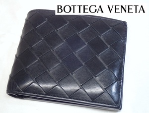 5072[A]【BOTTEGA VENETA◆ボッテガヴェネタ】イントレチャート/二つ折り財布 ウォレット/レザー/黒 ブラック