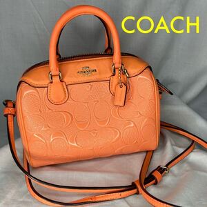 COACH シグネチャー ショルダーバッグ ミニボストン ネオオレンジ