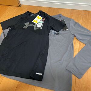 新品未使用品 タグ付き UNDER ARMOUR（アンダーアーマー）ヒートギア 半袖Tシャツ 長袖Tシャツ YLG 150 ２枚セット