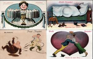 Art hand Auction Postcards Foreign illustrations Comical/satirical Fine art painting postcards 4 sheets, Printed materials, Postcard, Postcard, others