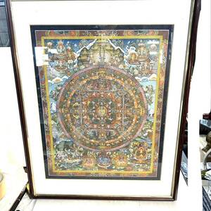 曼荼羅 仏画 額装 仏教美術 約63cm×42cm (B4179)