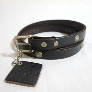 【定価4.7万 USA製 GLAD HAND スタッズ ナロー レザーベルト W32】GH NORTH & JUDO BELT NARROW BLK×SLV 茶芯