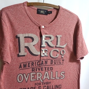 【RRL ロゴプリント ヘンリーネック S/S Tシャツ S 170/92A】杢レッド ダブルアールエル ROUGH RIDERS DOUBLE RL Cotton Henley 国内正規の画像1