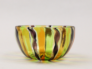 nP1A ベネチアンガラス ムラノ ヴェニーニスタイル ストライプ ボウル 鉢 Murano Glass Bowl 美品