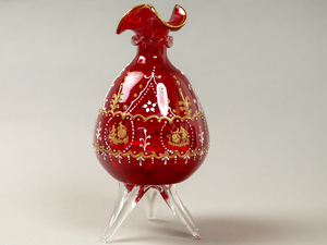 nHeN ベネチアンガラス ムラノ Murano Glass ワトー画 三足花瓶 飾り壷