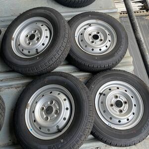 145R12 6PR LT ダンロップ ENASAVE VAN01 中古夏タイヤ　スチールホイール4本セット　12x4J バリ山