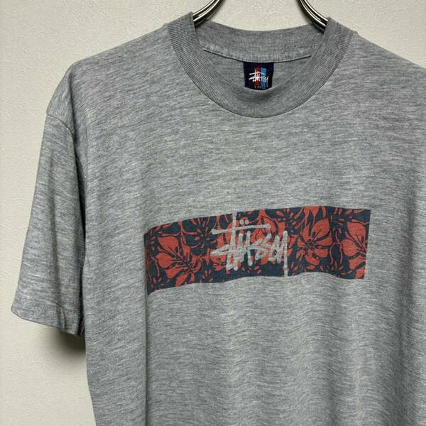 OLD stussy オールド ステューシー Tシャツ USA製 ハイビスカス グレー シャツ TEE