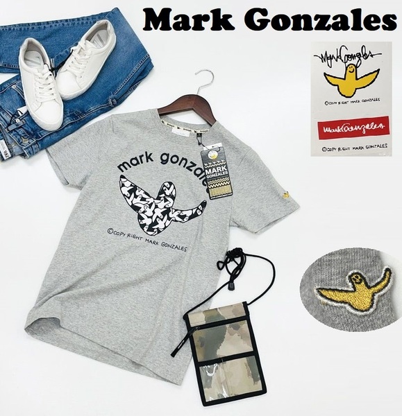 未使用品 /S/ Mark Gonzales グレー 半袖Tシャツ タグ プリント GONZ ゴンズロゴ アウトドア スケボー メンズ レディース マークゴンザレス