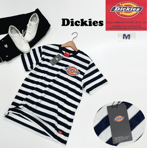 未使用品 /M/ Dickies パイル ボーダー半袖Tシャツ トップス メンズレディースカジュアル ストリートロゴワッペン アウトドア ディッキーズ