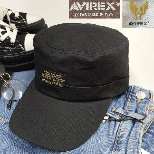 未使用品 AVIREX ブラック ワークキャップ ミリタリー メンズ タグ ロゴ刺繍 カジュアル アウトドア キャンプ アビレックス アヴィレックス