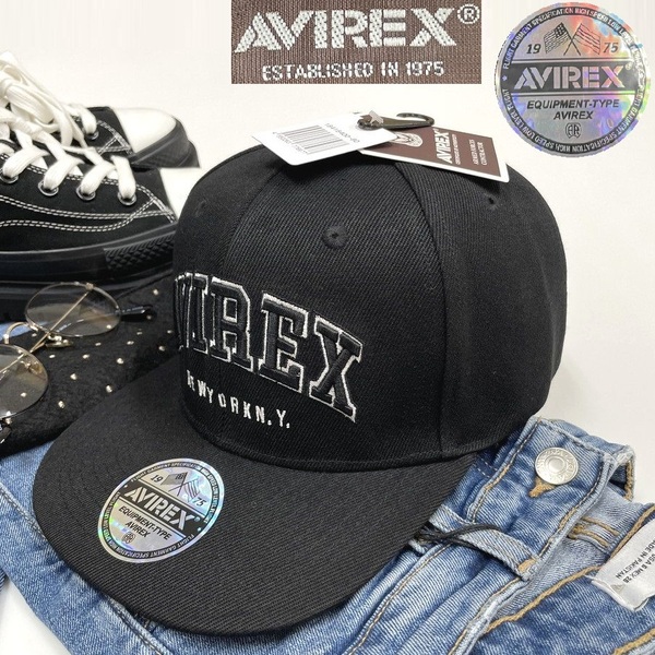 未使用品 AVIREX ブラック ベースボールキャップ タグ ロゴ メンズカジュアル アウトドア キャンプ フェス 黒 アビレックス アヴィレックス