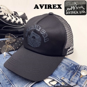 未使用品 AVIREX ブラック メッシュキャップ メンズ ミリタリー カジュアル アウトドアキャンプ ホワイト刺繍 アビレックス アヴィレックス