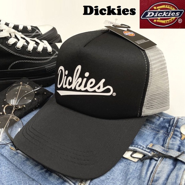 未使用品 Dickies ブラック グレー メッシュキャップ 野球帽 アウトドア キャンプ ゴルフホワイトロゴ帽子バイクトラック春夏 ディッキーズ