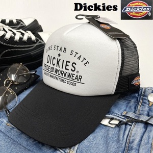 未使用品 Dickies ホワイト×ブラック メッシュキャップ 野球帽 アウトドア キャンプ ゴルフ タグ 帽子 バイク トラック 春夏 ディッキーズ
