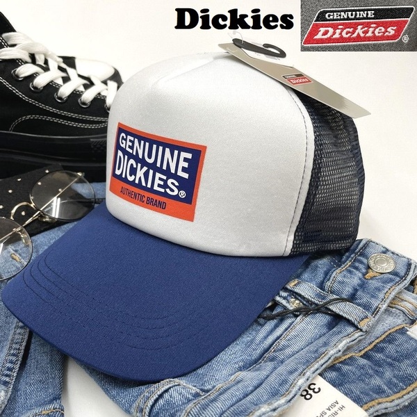 未使用品 Dickies ホワイト×ネイビー メッシュキャップ メンズレディースカジュアルアメカジアウトドアゴルフジム タグ ロゴ ディッキーズ