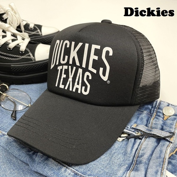 未使用品 Dickies ブラック メッシュキャップ メンズレディースカジュアルアメカジアウトドアゴルフジムホワイトプリントロゴ ディッキーズ