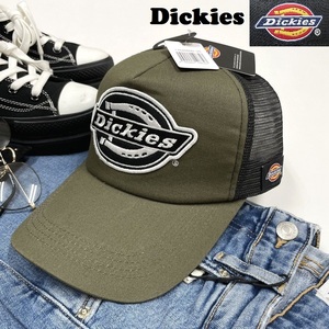 未使用品 Dickies カーキ メッシュキャップ アメカジ メンズ レディース カジュアルアウトドア キャンプ バイク ロゴ刺繍タグ ディッキーズ