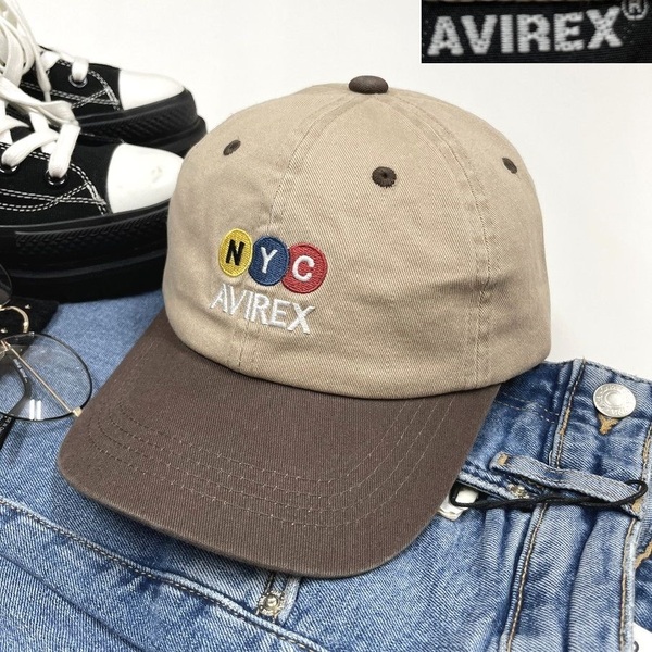 AVIREX ベージュ ツイルキャップ メンズ ミリタリー カジュアル アウトドア キャンプ 通勤 ロゴ刺繍ブラウン アビレックス アヴィレックス
