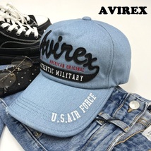 未使用品 AVIREX サックス デニムキャップ U.S.AIR FORCE メンズ ダメージ加工 カジュアルアウトドアキャンプ アビレックス アヴィレックス_画像1