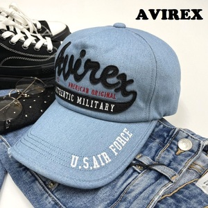 未使用品 AVIREX サックス デニムキャップ U.S.AIR FORCE メンズ ダメージ加工 カジュアルアウトドアキャンプ アビレックス アヴィレックス