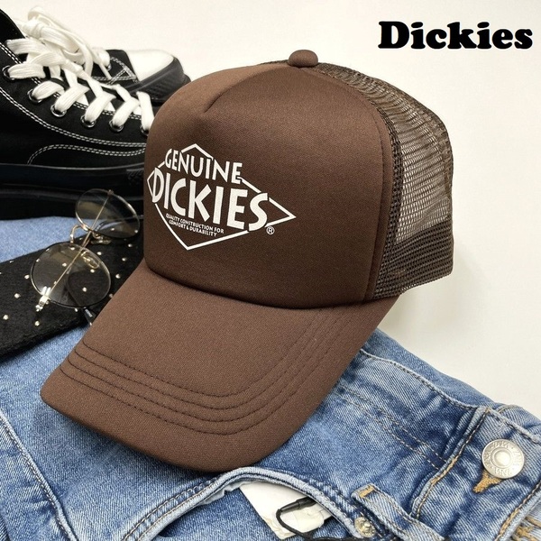 未使用品 Dickies ブラウン メッシュキャップ メンズレディースカジュアルアメカジアウトドアゴルフジムホワイトプリントロゴ ディッキーズ