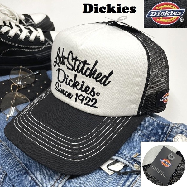 未使用品 Dickies ホワイト×ブラック メッシュキャップ メンズレディースカジュアルアメカジアウトドアゴルフ タグロゴ刺繍 ディッキーズ