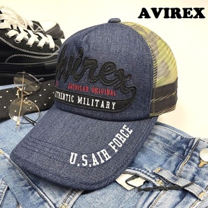 未使用品 AVIREX ネイビー×カモフラ デニムメッシュキャップ メンズ U.S.AIR FORCE カジュアル アウトドア アビレックス アヴィレックス