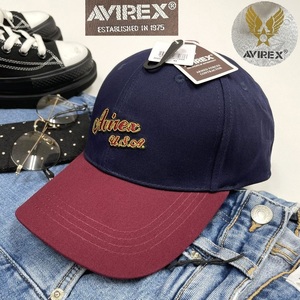 未使用品 AVIREX ネイビー×ワイン バイカラーツイルキャップ メンズ タグ カジュアル アウトドア キャンプ アビレックス アヴィレックス