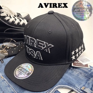 未使用品 AVIREX ブラック ベースボールキャップ タグ メンズ レディース カジュアル アウトドア キャンプ 黒 アビレックス アヴィレックス