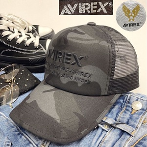 未使用品 AVIREX ブラックカモフラ メッシュキャップ 迷彩 メンズ ミリタリー カジュアル アウトドアキャンプ アビレックス アヴィレックス