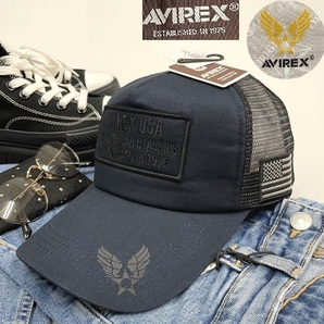 未使用品 AVIREX ネイビー メッシュキャップ ミリタリー メンズ星条旗タグ刺繍カジュアル アウトドアキャンプ アビレックス アヴィレックス