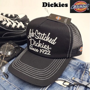 未使用品 Dickies ブラック メッシュキャップ 野球帽 アウトドア キャンプ ゴルフタグ 帽子ホワイト刺繍 バイクトラック 春夏 ディッキーズ