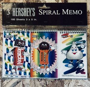 90' vintage HERSHEY'S Chocolate SPIRAL MEMO◆ビンテージハーシーズマスコットキャラクターメモ帳×3◇USA企業レア当時物