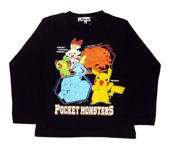 ポケモン 長袖 Tシャツ ロンT ピカチュウ ザシアン ザマゼンタ ヒバニー サルノリ メッソン ブラック 140 レア品 希少品